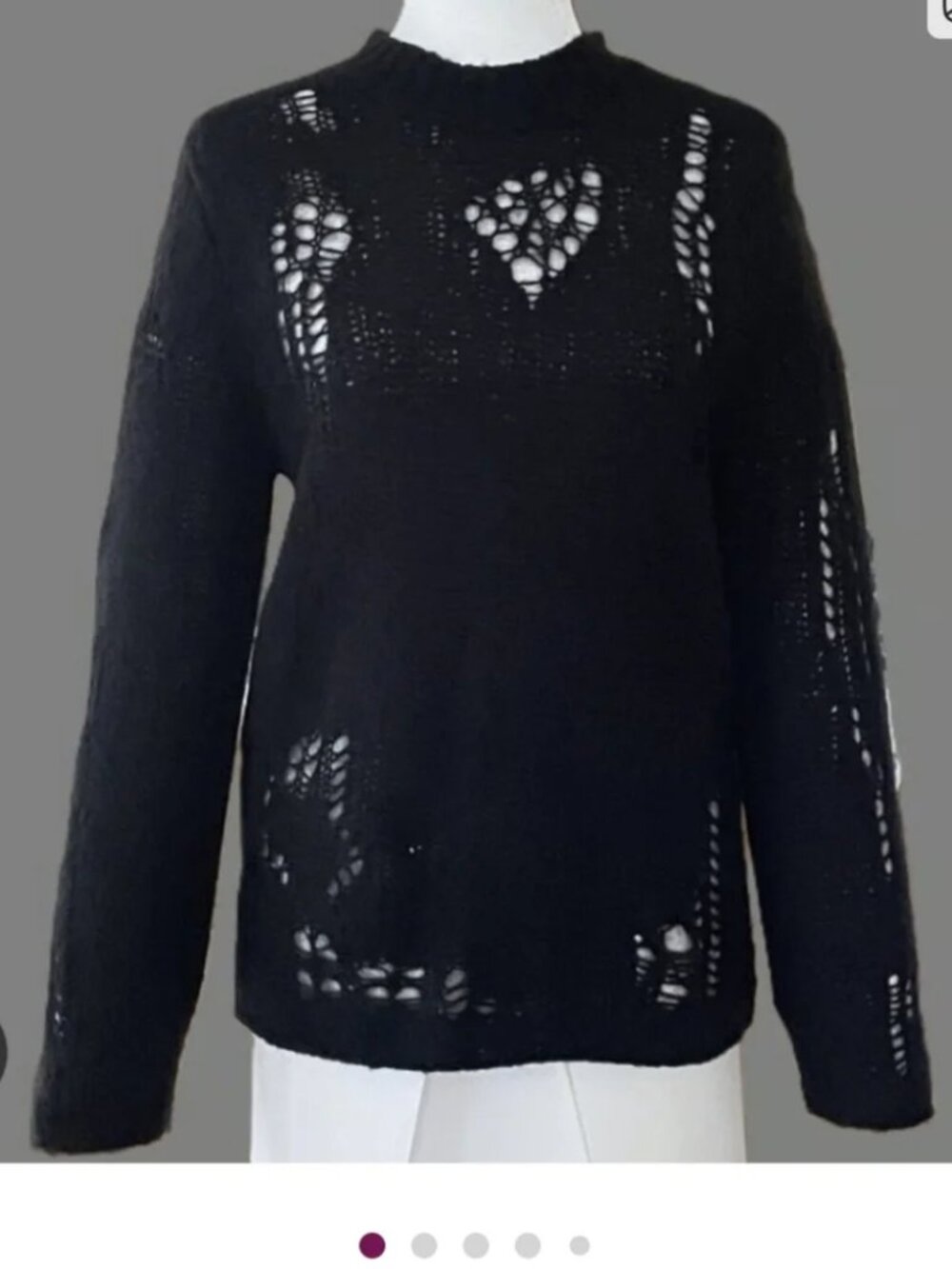 3.1 Phillip Lim Black Open Knit Crewneck Sweater Elevated Basic Small Medium - Picture 2 of 12